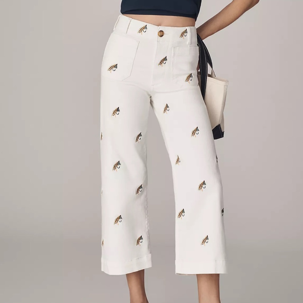 Anthropologie The Colette Embroidered Fishing Crop Wide-Leg Pants by Maeve